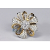 Womens Diamond Flower Ring 14K Two Tone Gold 1.80 ct