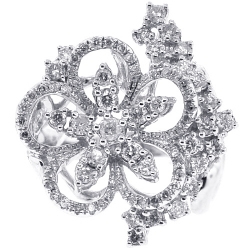14K White Gold 1.19 ct Diamond Cluster Womens Flower Ring