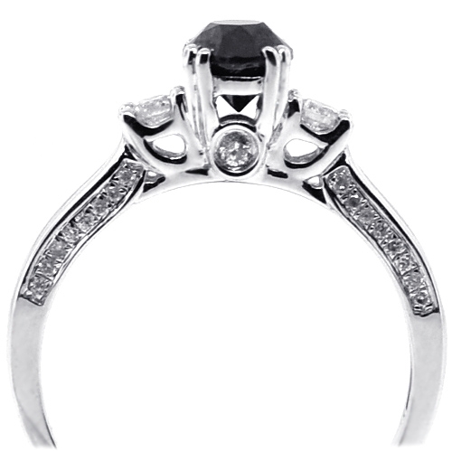 1 1//14 Ct Black Diamond Three Stone Vintage Engagement Ring 14k White Gold