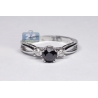 Womens Black Diamond 3-Stone Ring 14K White Gold 1.07 ct
