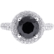 Womens Black Diamond Halo Engagement Ring 14K Gold 3.66 ct