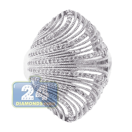 18K White Gold 0.65 ct Diamond Womens Leaf Ring