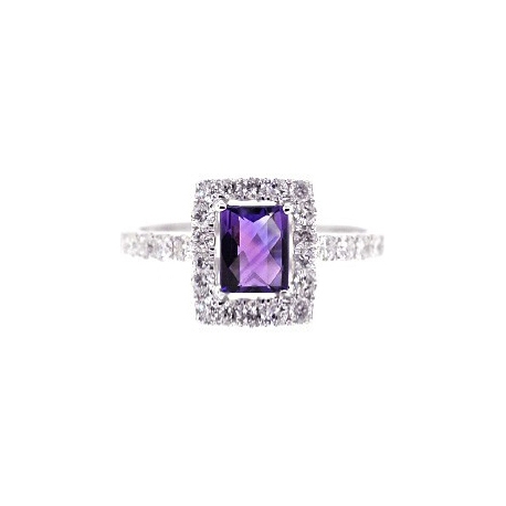 Womens Diamond Purple Amethyst Ring 14K White Gold 1.52 ct