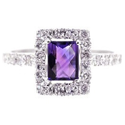 14K White Gold 1.52 ct Purple Amethyst Diamond Womens Ring