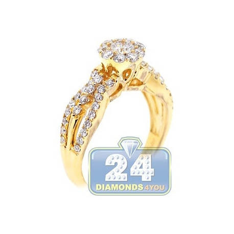 14K Yellow Gold 1.25 ct Diamond Womens Illusion Engagement Ring