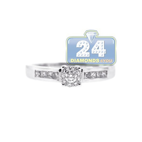 14K White Gold 0.41 ct Round Princess Cut Diamond Engagement Ring
