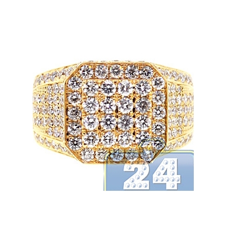 Mens Diamond High Octagon Signet Ring 14K Yellow Gold 3.96ct