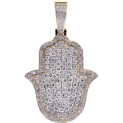 14K Yellow Gold 5.08 ct Iced Out Diamond Hamsa Hand Pendant