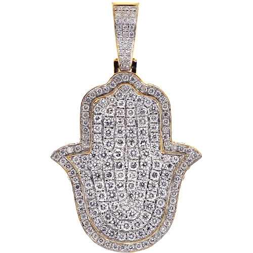 New Hamsa Hand Pendant Set Solitaire Iced Out Simulated Diamonds 14K GoldFinish 