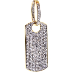 Mens Iced Out Diamond Dog Tag Pendant 14K Yellow Gold 3.81 ct