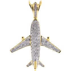 10K Yellow Gold 0.86 ct Diamond Airplane Mens Pendant
