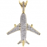 Mens Diamond Airplane Jet Aviator Pendant 10K Yellow Gold 0.86ct