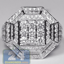 14K White Gold 3.11 ct Diamond Mens Hexagon Ring