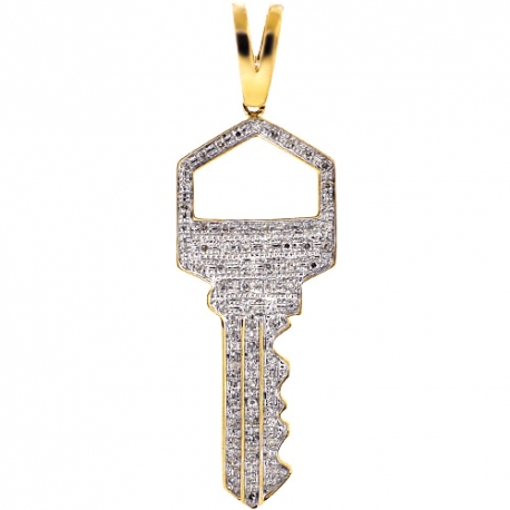 Mens Diamond Squarish Key Charm Pendant 10K Yellow Gold 0.48ct