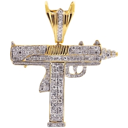 10K Yellow Gold 0.78 ct Diamond UZI Gun Mens Pendant 