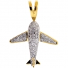 Mens Diamond Airplane Pilot Jet Pendant 10K Yellow Gold 0.71ct