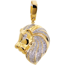Mens Diamond Lion Head Face Pendant 10K Yellow Gold 0.84ct