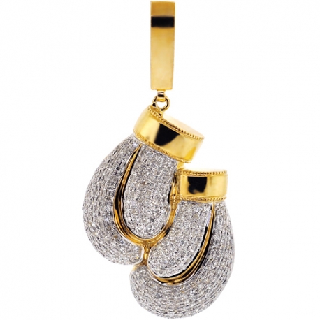Mens Diamond Boxing Gloves Pair Pendant 10K Yellow Gold 1.47ct
