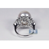 Womens Pearl Diamond Solitaire Ring 18K White Gold 1.58 Carat