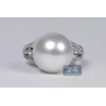 Womens Diamond 14 mm Pearl Solitaire Ring 18K White Gold 0.49 ct