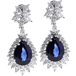 18K White Gold 22.04 ct Blue Sapphire Diamond Drop Earrings
