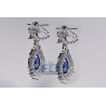 Womens Blue Sapphire Diamond Drop Earrings 18K Gold 22.04 ct