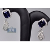 Womens Blue Sapphire Diamond Drop Earrings 18K White Gold 19.08ct