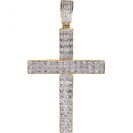 Mens Diamond Latin Cross Pendant 10K Yellow Gold 0.83ct 2.75"