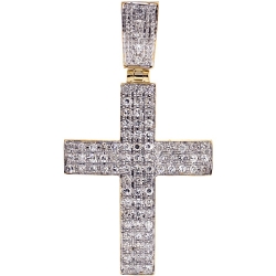 10K Yellow Gold 1.12 ct Diamond Mens Cross Pendant 2 Inches