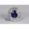 Womens Blue Sapphire Diamond Oval Ring 18K White Gold 9.10 ct