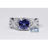 Womens Diamond Blue Sapphire Vintage Ring 18K White Gold 2.78 ct