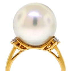 18K Yellow Gold 0.33 ct Diamond 15 mm Pearl Womens Ring