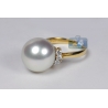 Womens Diamond 15 mm Pearl Solitaire Ring 18K Yellow Gold