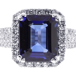 18K White Gold 7.43 ct Blue Sapphire Diamond Womens Ring