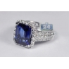 Womens Blue Sapphire Diamond Halo Ring 18K White Gold 7.43 ct
