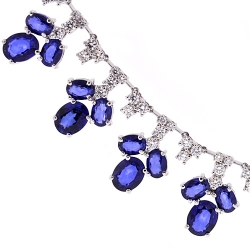 14K White Gold 29.74 ct Blue Sapphire Diamond Necklace 17 inches