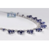 Womens Blue Sapphire Diamond Necklace 14K White Gold 29.74ct 17"