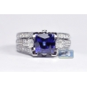 Womens Sapphire Diamond Vintage Engagement Ring 18K White Gold