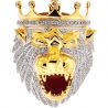 Mens Diamond Lion Head Pendant 14K Yellow Gold 4.08 ct Red Enamel