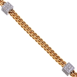 14K Two Tone Gold 1.02 ct Diamond Link Franco Bracelet 9 inch
