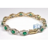 Womens Emerald Diamond Halo Bracelet 18K Yellow Gold 6.36 ct 7"