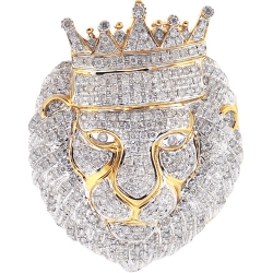 14K Yellow Gold 2.76 ct Diamond Pave King Lion Head Pendant