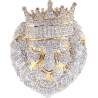 Mens Diamond Crown King Lion Head Pendant 14K Yellow Gold 2.76 ct