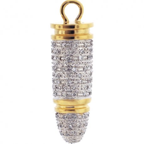 Mens Diamond Gun Bullet Charm Pendant 10K Yellow Gold 1.03ct