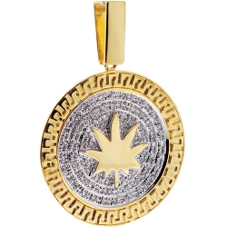 10K Yellow Gold 0.88 ct Diamond Marijuana Leaf Pendant