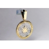 Mens Diamond Marijuana Round Pendant 10K Yellow Gold 0.62ct