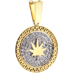 10K Yellow Gold 0.62 ct Diamond Marijuana Round Pendant