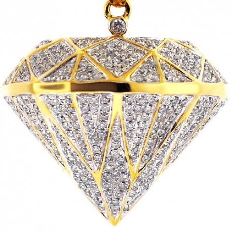 Mens Loose Diamond Shape 3D Pendant 14K Yellow Gold 1.60 Carat