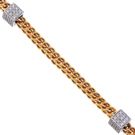 Mens Diamond Station Link Franco Chain 14K Gold 3.23ct 4mm 30"