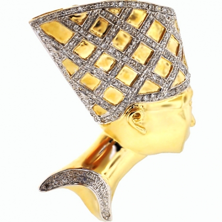 Mens Diamond Nefertiti Face Head Pendant 10K Yellow Gold 0.7ct